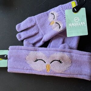 Magellan Outdoors Lavender Owl Mittens and Headband